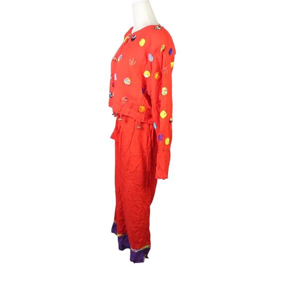 Vintage 90s Nativewear Designs Red 2 Piece Jacket and Pants Set S - Picture 3 of 8